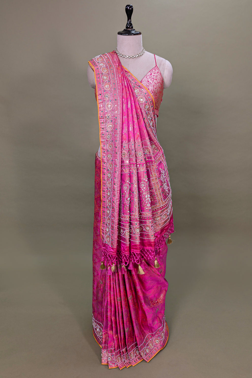 Pink Dola Tissue Silk Woven Saree with Beaded and Applique Work