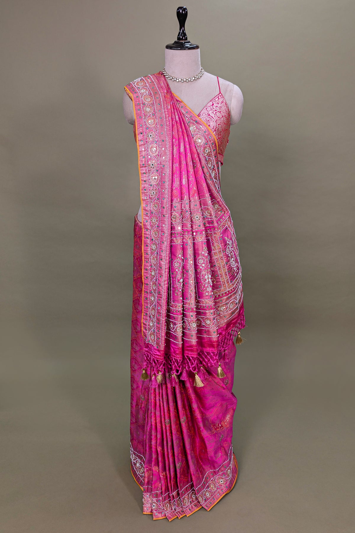 Pink Dola Tissue Silk Woven Saree with Beaded and Applique Work