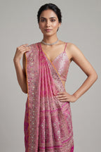 Pink Dola Tissue Silk Woven Saree with Beaded and Applique Work