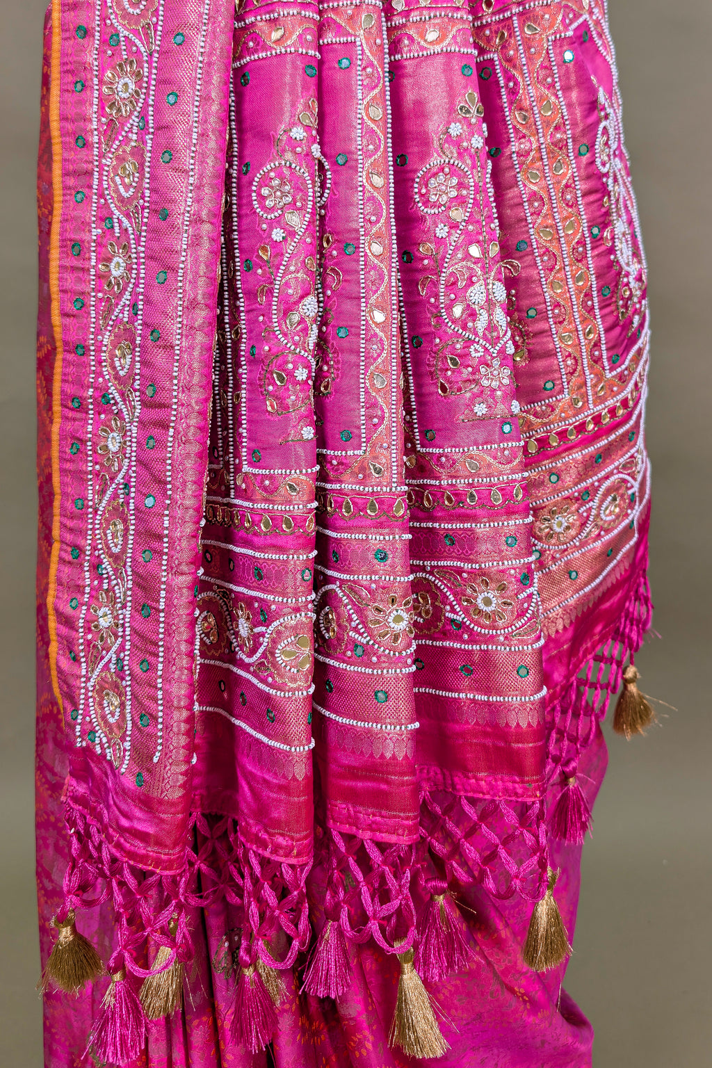 Pink Dola Tissue Silk Woven Saree with Beaded and Applique Work