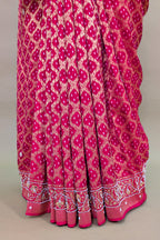 Red Art Silk Checks Bandhej Saree with Beaded and Applique Work Pallu