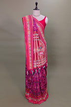 Purple Silk Checks Patola Traditional Saree with Bead Work Border and Pallu