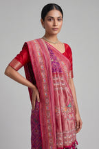 Purple Silk Checks Patola Traditional Saree with Bead Work Border and Pallu