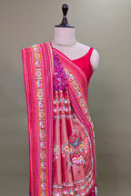 Purple Silk Checks Patola Traditional Saree with Bead Work Border and Pallu
