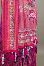 Purple Silk Checks Patola Traditional Saree with Bead Work Border and Pallu