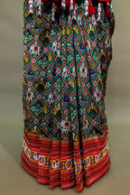 Green Silk Checks Patola Traditional Saree with Bead Work Border and Pallu