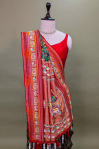 Green Silk Checks Patola Traditional Saree with Bead Work Border and Pallu