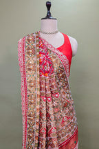 Maroon Silk Traditional Check Patola Saree with Applique Border and Pallu