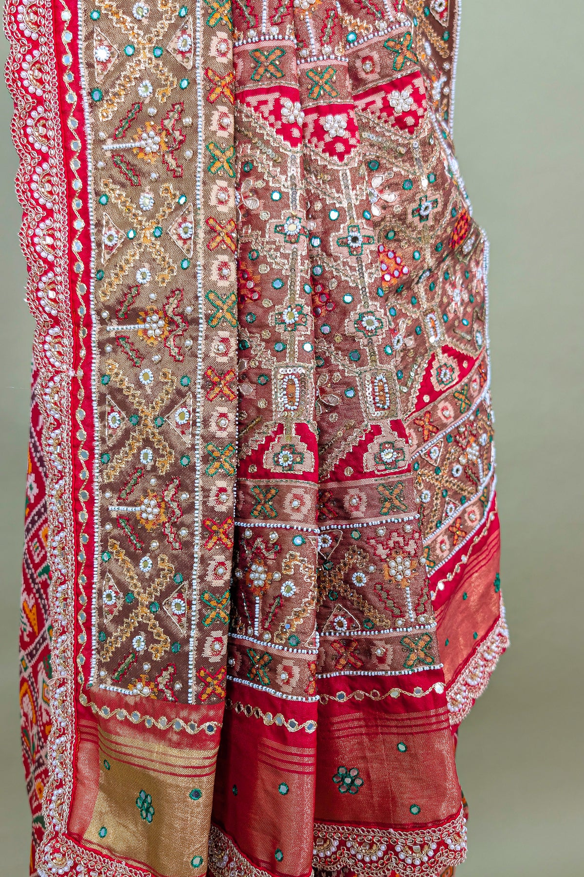 Maroon Silk Traditional Check Patola Saree with Applique Border and Pallu