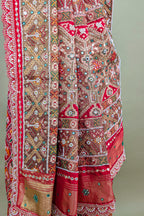 Maroon Silk Traditional Check Patola Saree with Applique Border and Pallu