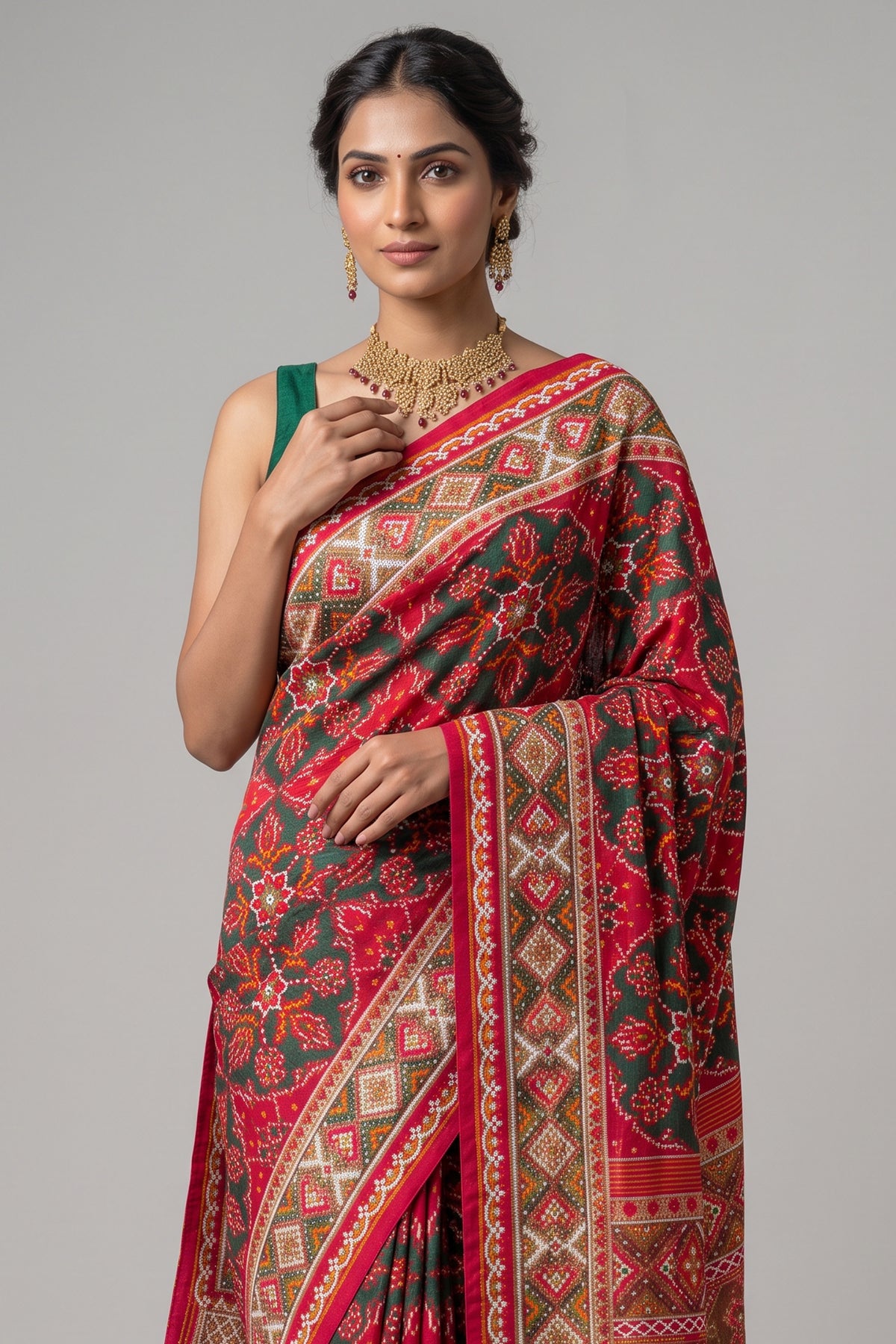 Pink Silk Traditional Patola Weave Saree with Handwork
