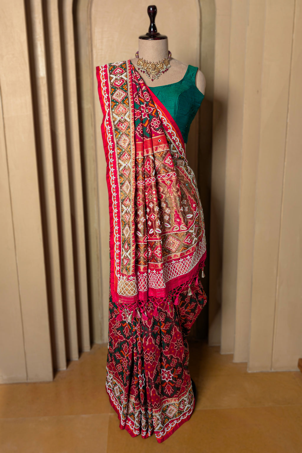 Pink Silk Traditional Patola Weave Saree with Handwork
