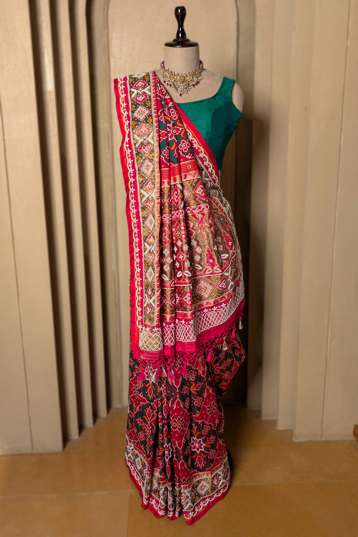 Pink Silk Traditional Patola Weave Saree with Handwork