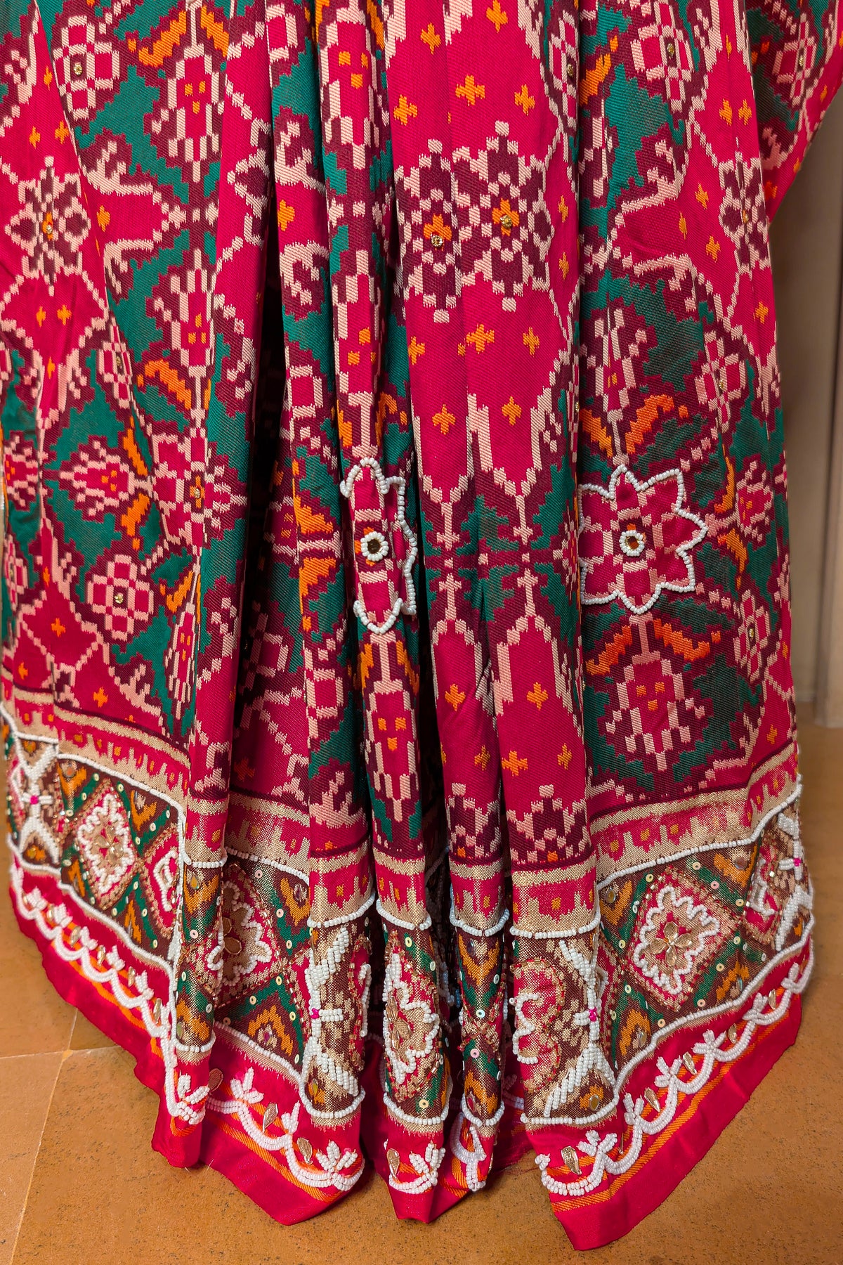 Pink Silk Traditional Patola Weave Saree with Handwork