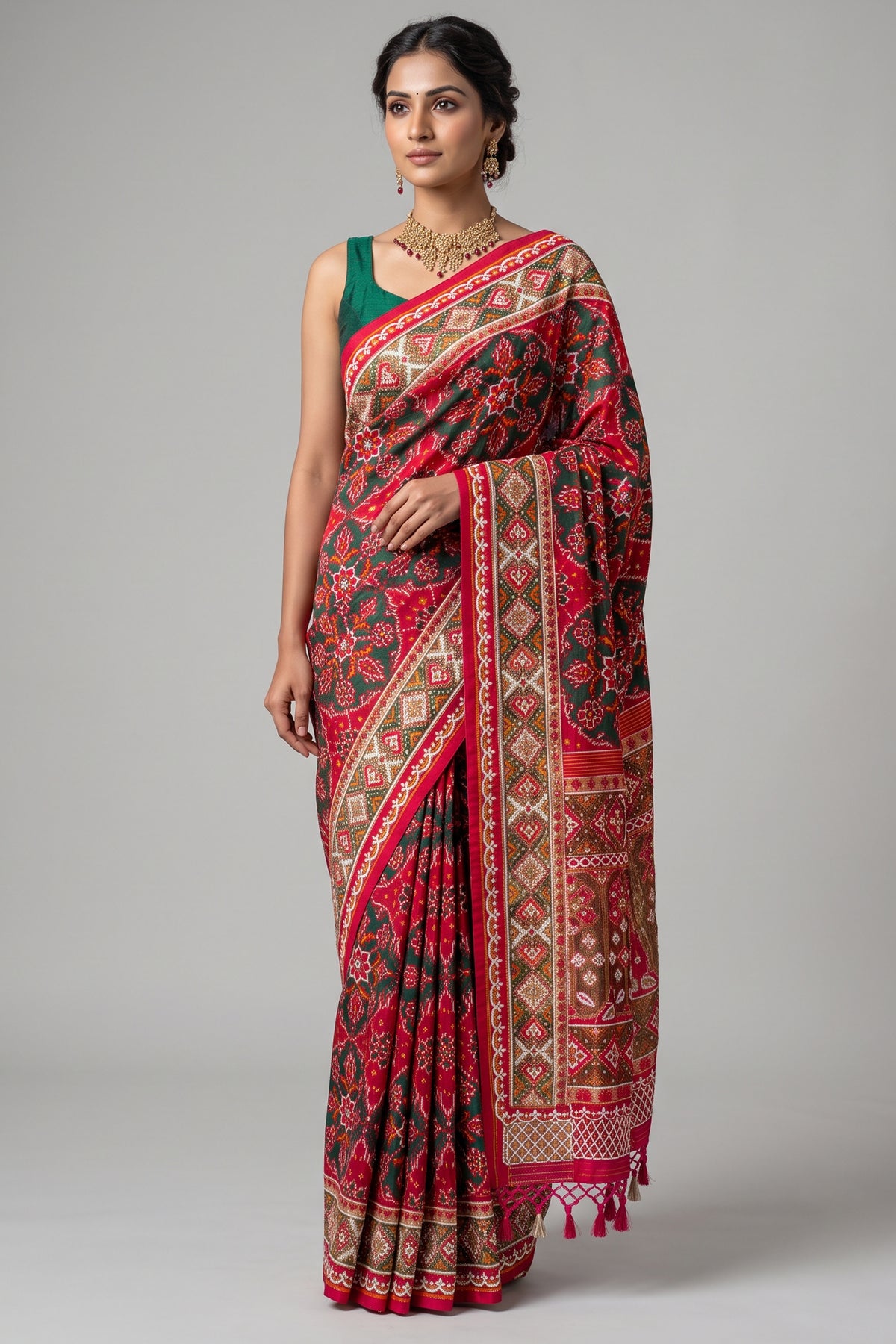Pink Silk Traditional Patola Weave Saree with Handwork