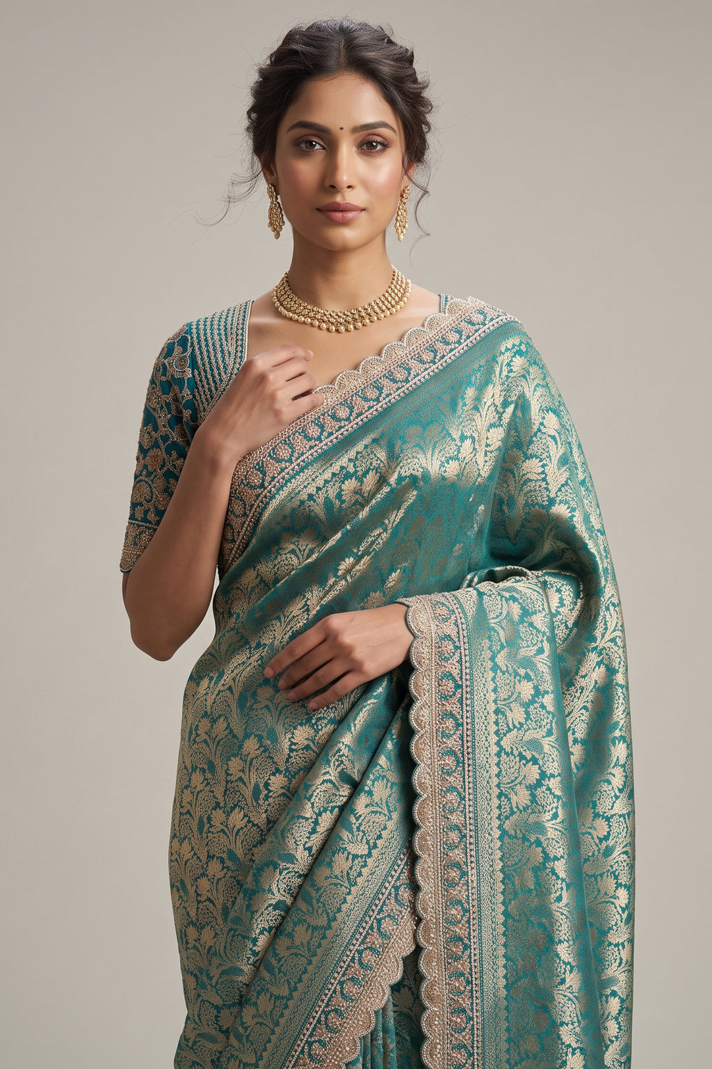 Teal Green Dola Silk Woven Saree with Heavy Work Readymade Blouse
