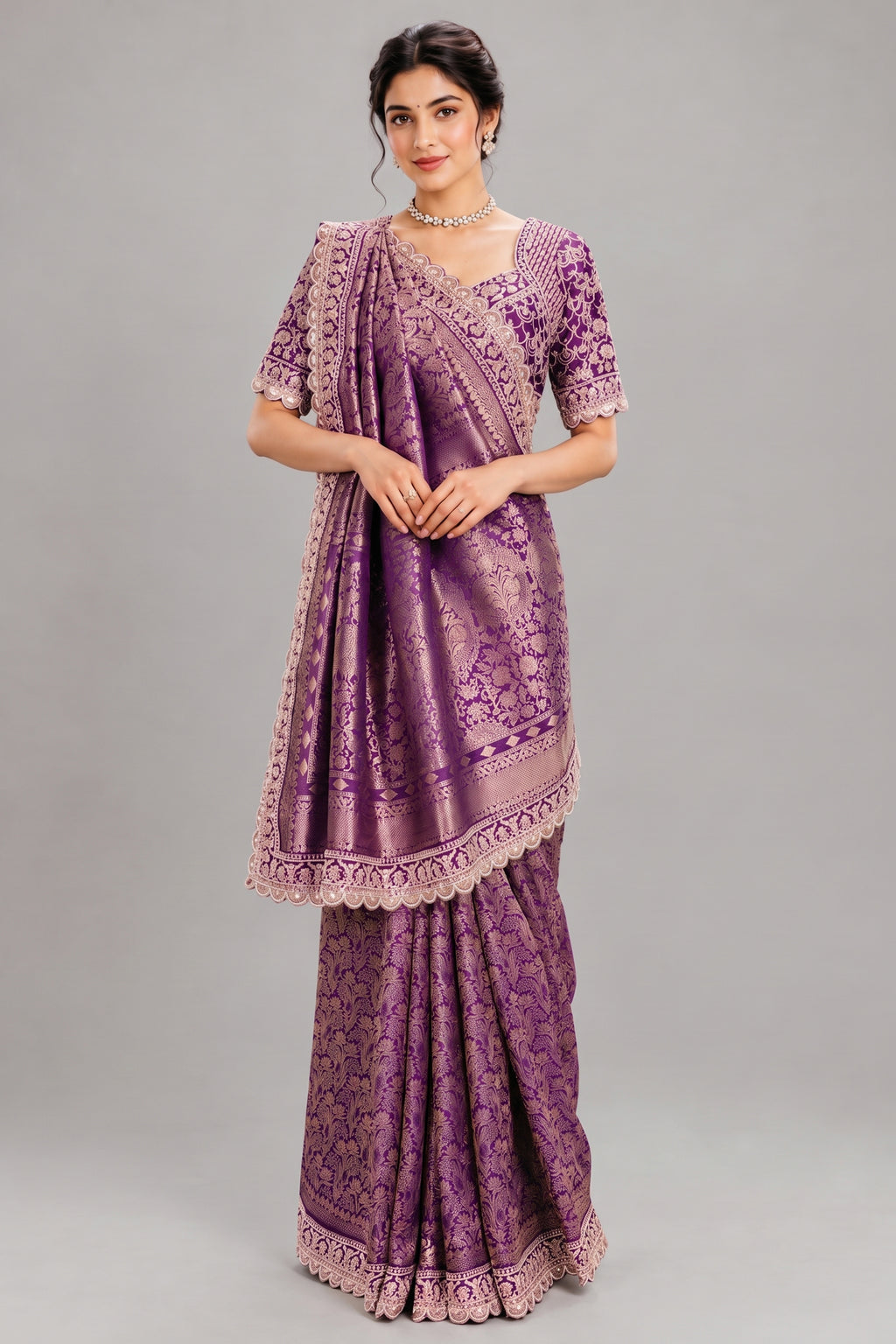 Purple Dola Silk Woven Saree with Heavy Work Readymade Blouse