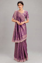 Purple Dola Silk Woven Saree with Heavy Work Readymade Blouse