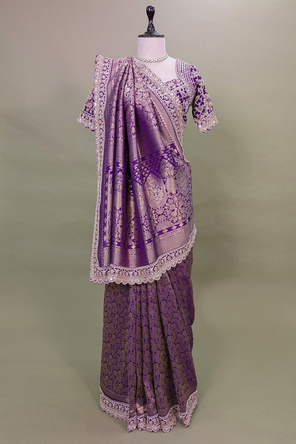 Purple Dola Silk Woven Saree with Heavy Work Readymade Blouse