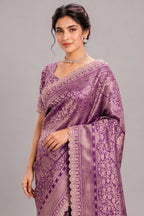 Purple Dola Silk Woven Saree with Heavy Work Readymade Blouse