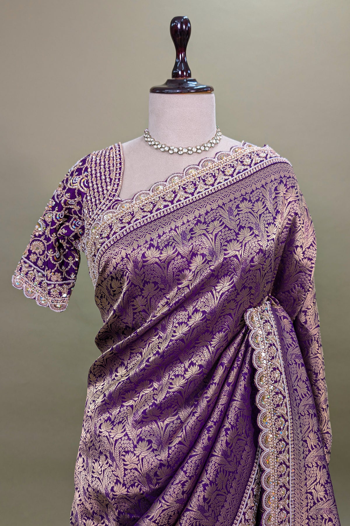 Purple Dola Silk Woven Saree with Heavy Work Readymade Blouse