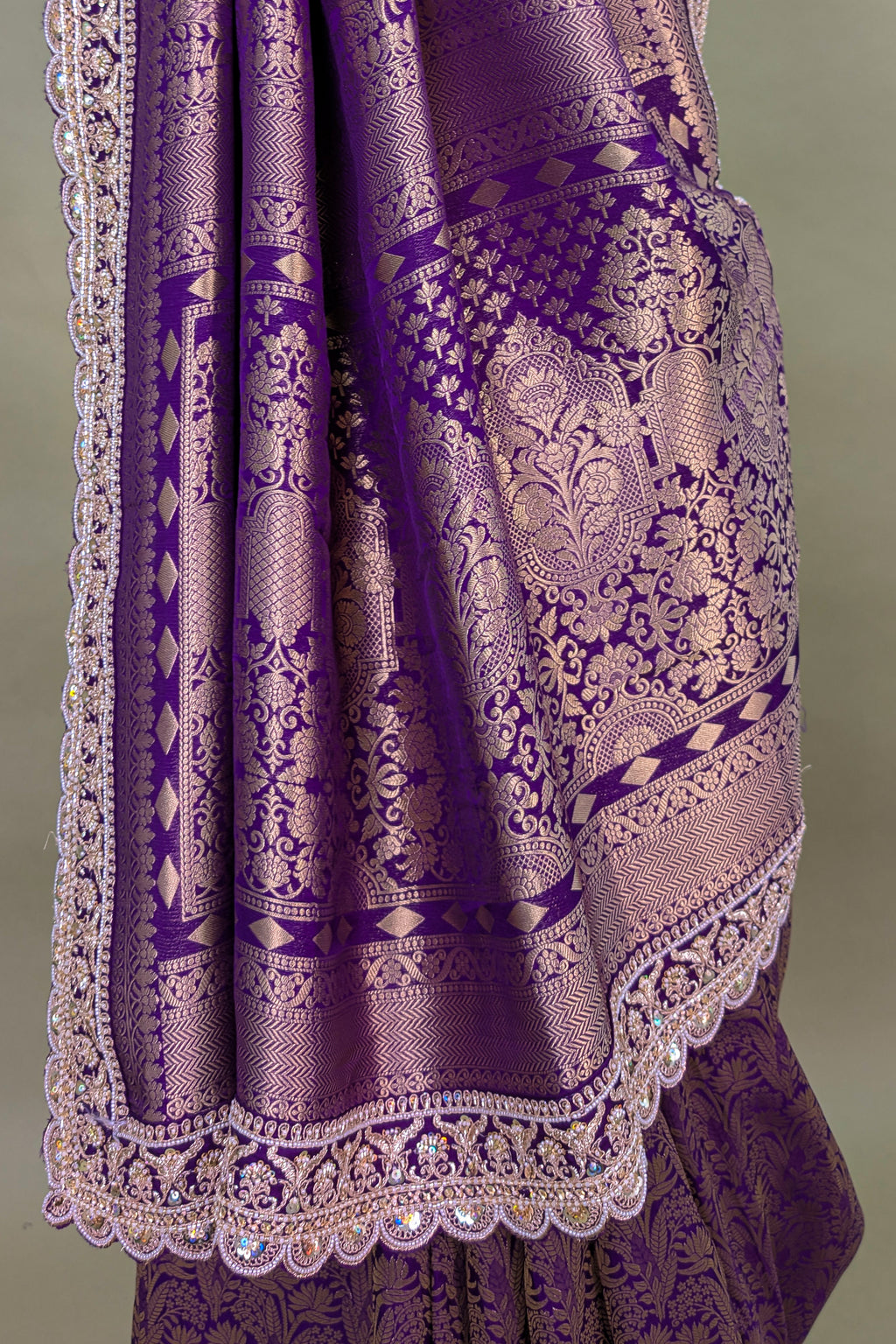 Purple Dola Silk Woven Saree with Heavy Work Readymade Blouse