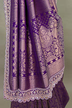 Purple Dola Silk Woven Saree with Heavy Work Readymade Blouse
