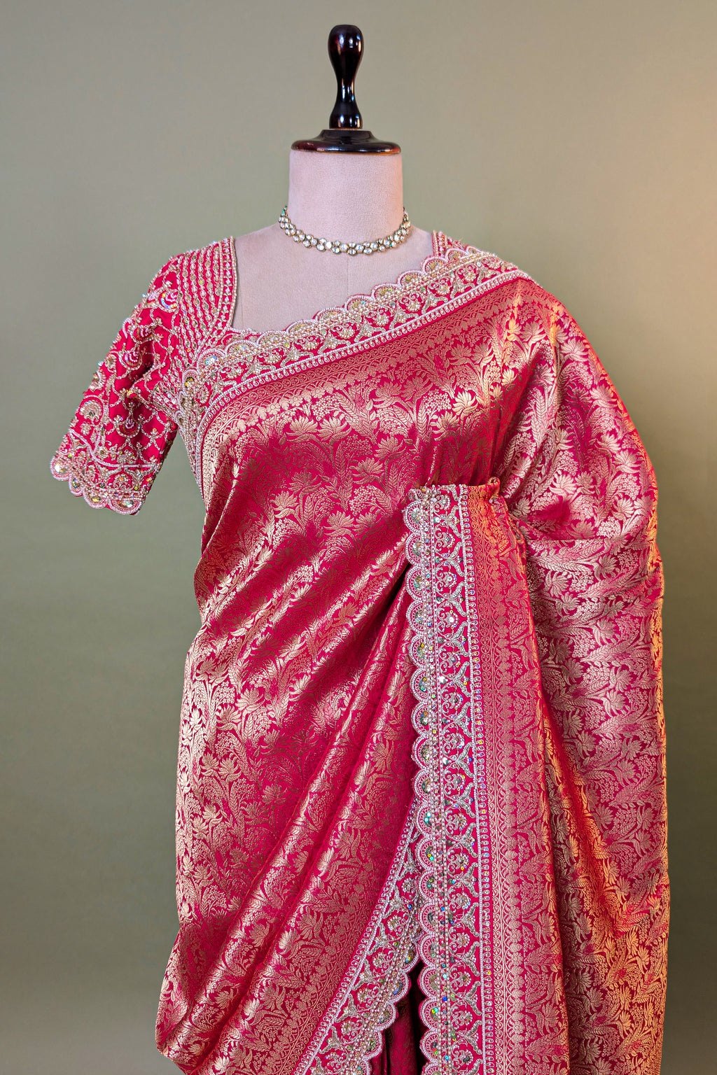 Pink Dola Silk Woven Saree with Heavy Work Readymade Blouse