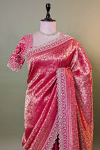 Pink Dola Silk Woven Saree with Heavy Work Readymade Blouse