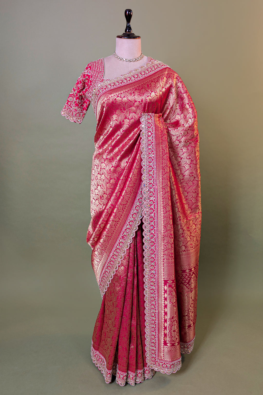 Pink Dola Silk Woven Saree with Heavy Work Readymade Blouse