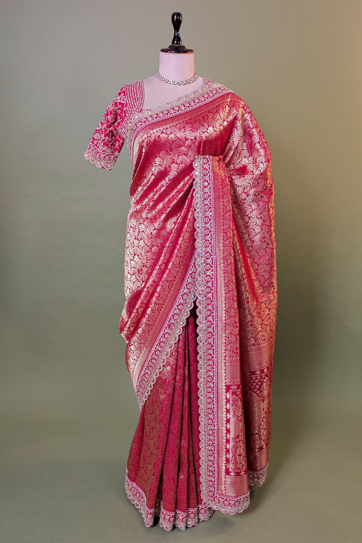 Pink Dola Silk Woven Saree with Heavy Work Readymade Blouse