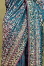 Blue Dual Toned Tissue Dola Silk Woven Traditional Saree with Beads and Cutdana Work