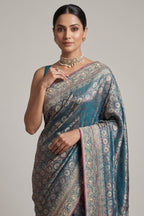 Blue Dual Toned Tissue Dola Silk Woven Traditional Saree with Beads and Cutdana Work