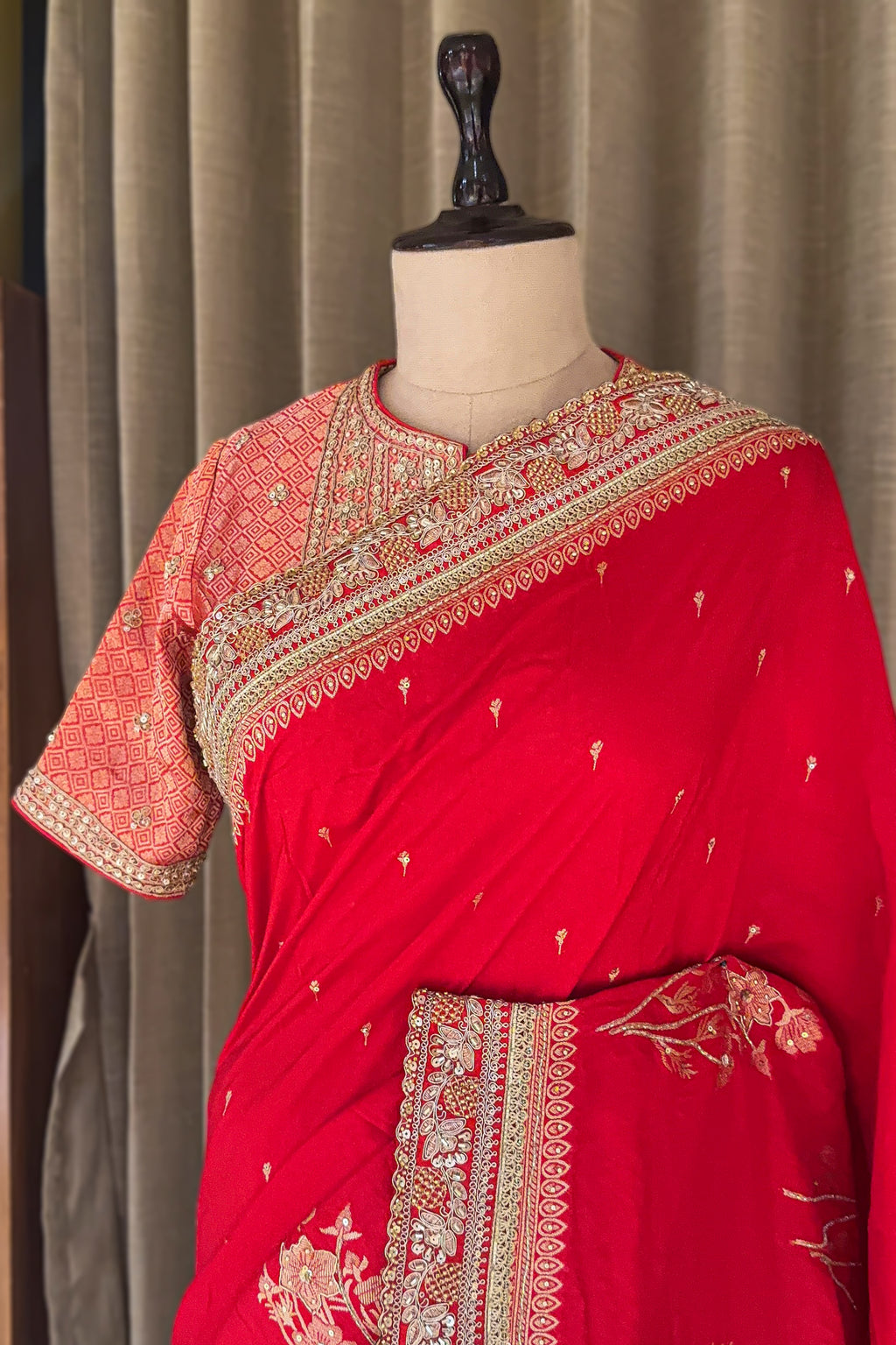 Red Dola Silk Woven Saree with Cutdana Work