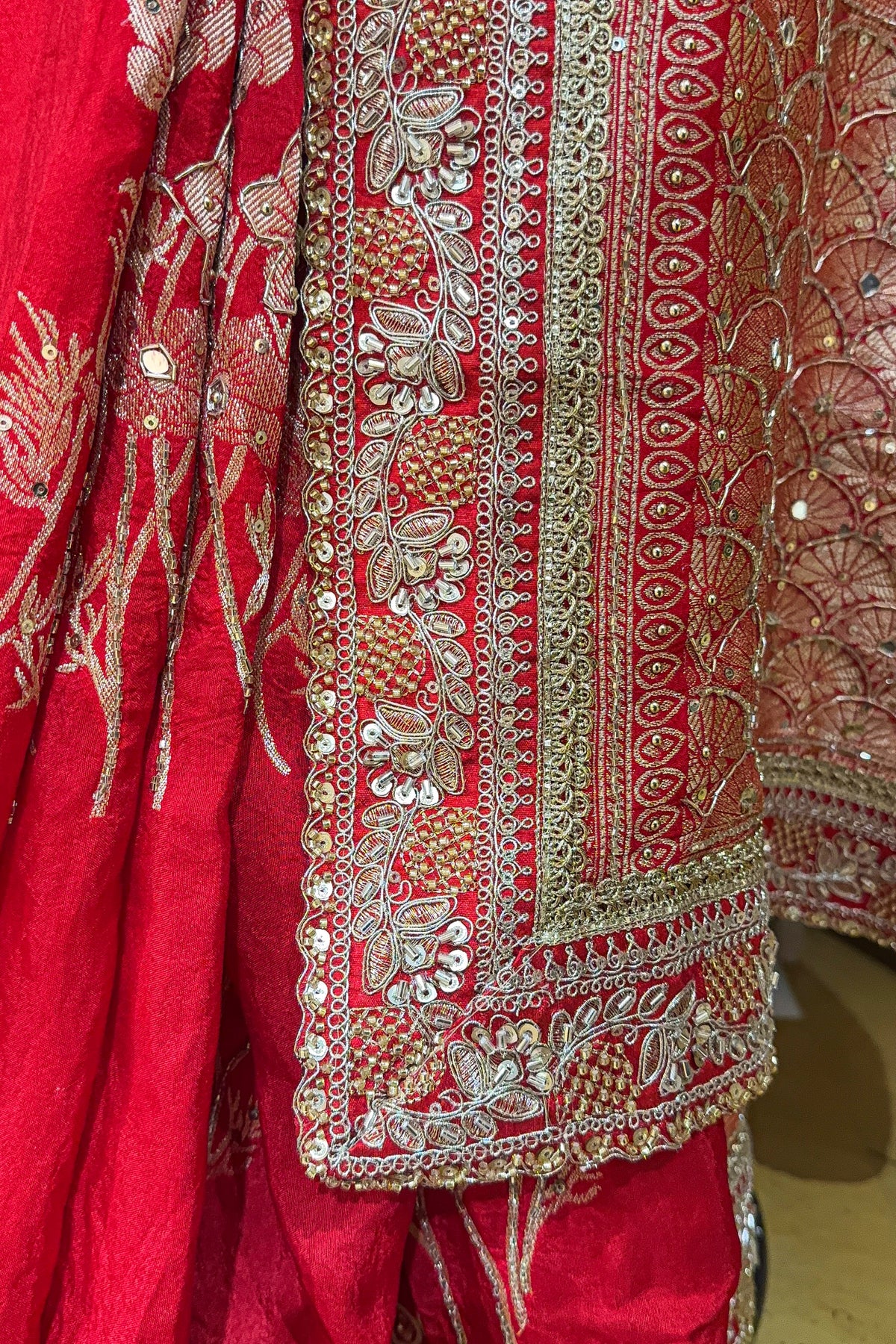 Red Dola Silk Woven Saree with Cutdana Work