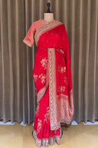 Red Dola Silk Woven Saree with Cutdana Work