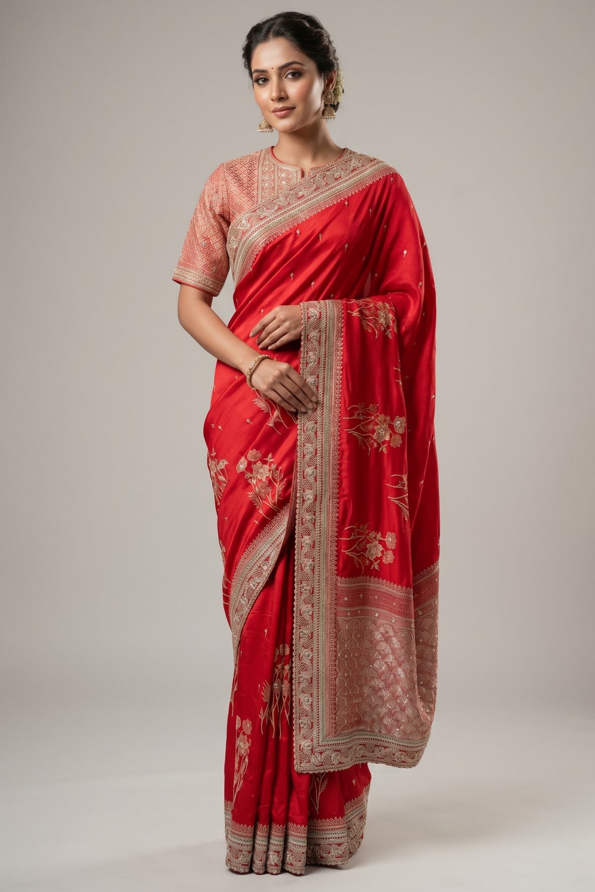 Red Dola Silk Woven Saree with Cutdana Work