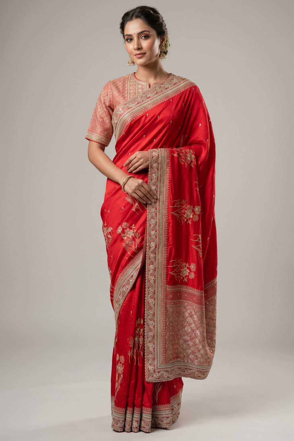 Red Dola Silk Woven Saree with Cutdana Work