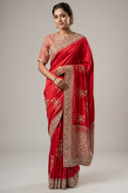 Red Dola Silk Woven Saree with Cutdana Work