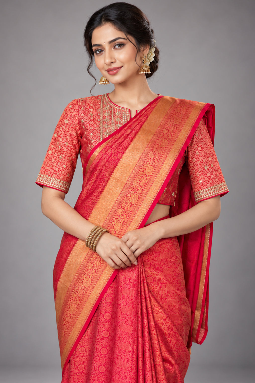 Red Kanchipuram Art Silk Woven Saree