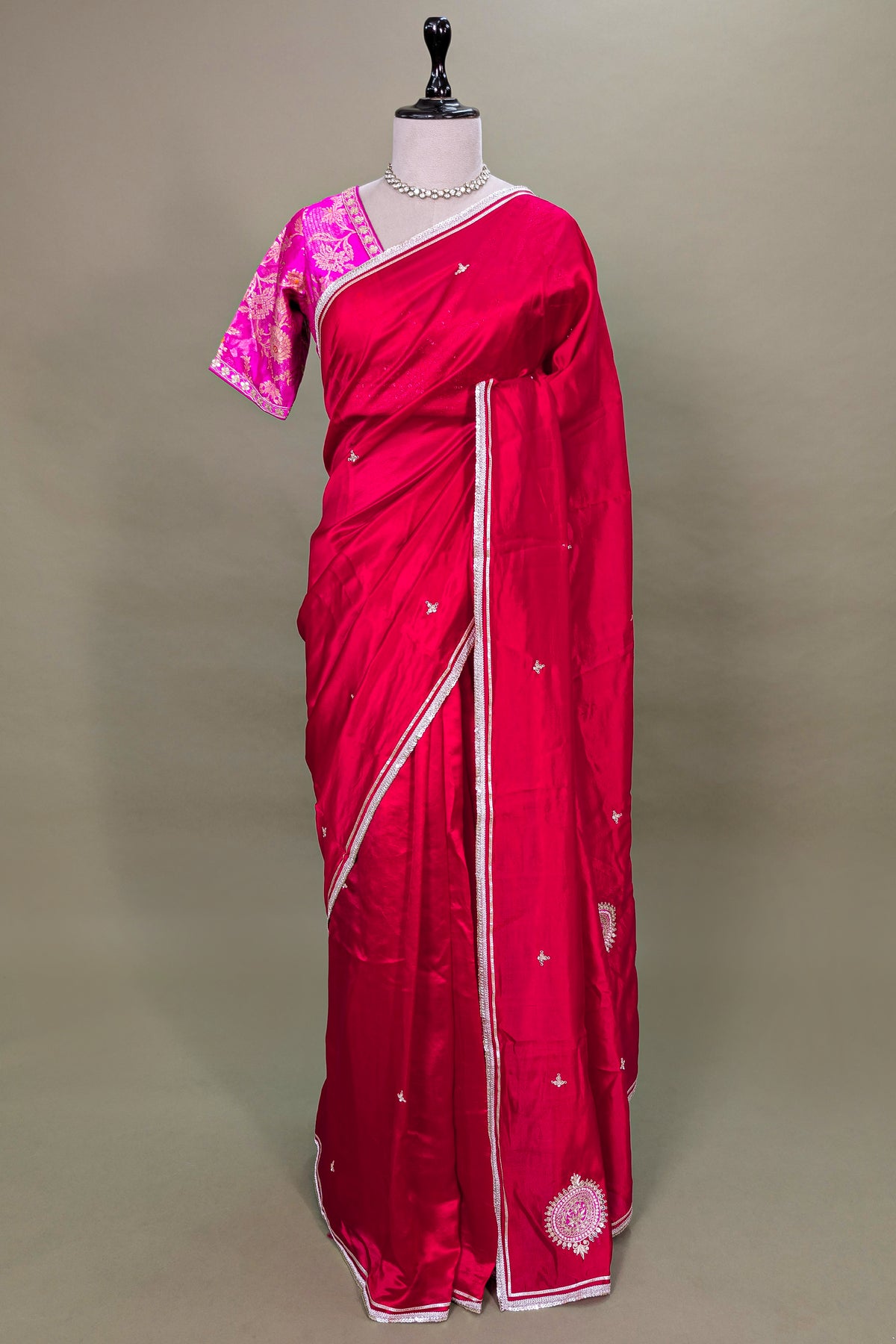 Red Organza Gota and Sequin Patch Worked Saree with Readymade Blouse