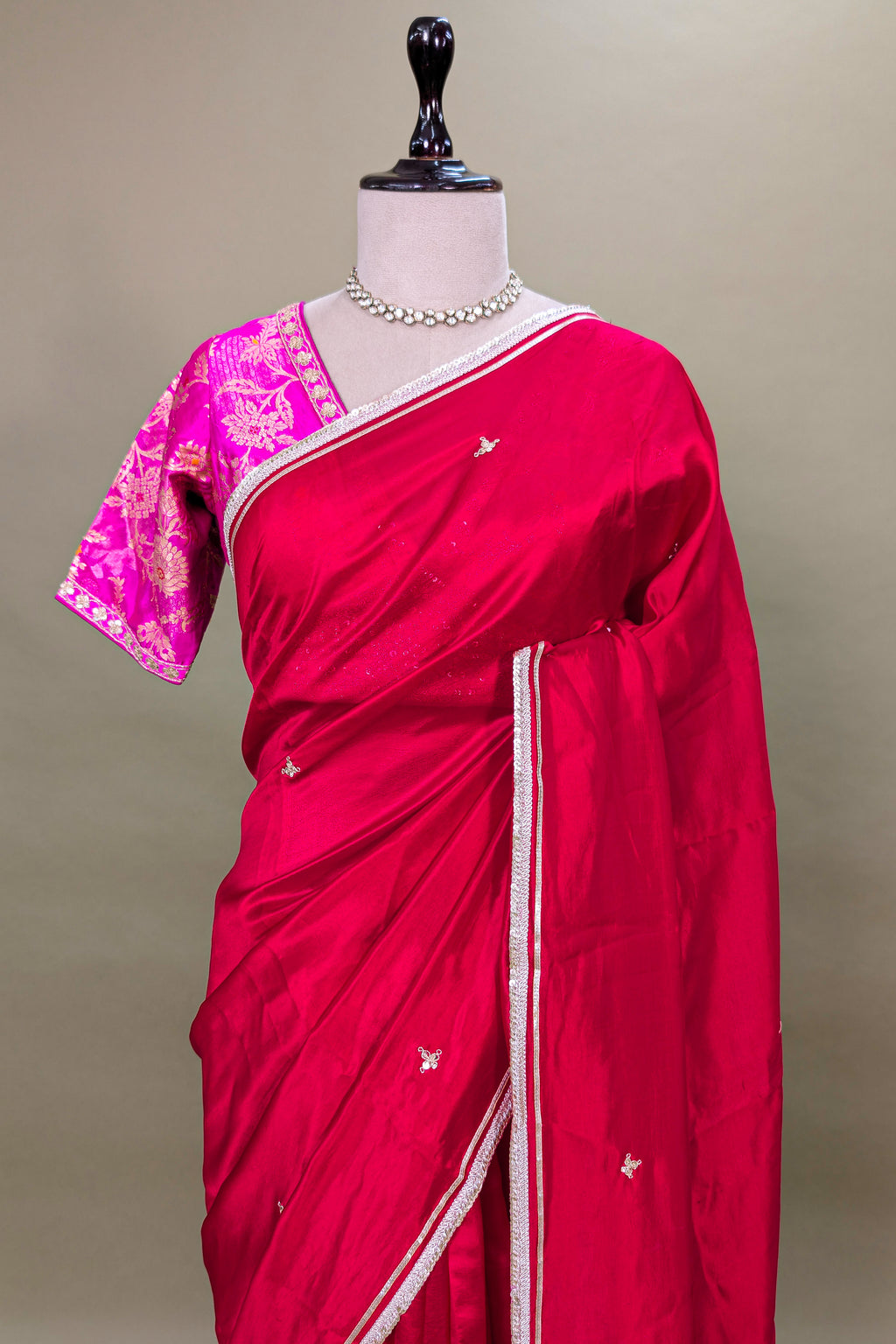 Red Organza Gota and Sequin Patch Worked Saree with Readymade Blouse