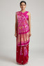 Pink and red Gaji Silk Bandhej and Applique Worked Saree