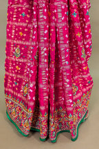 Pink Gaji Silk Bandhej Gharchola Saree with Embroidery