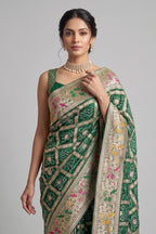 Green Georgette Bandhej Saree with Gota and Cutdana Work