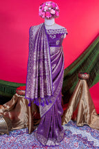 Purple Dola Silk All Over Woven Traditional Saree with Cutdana and Gota Work