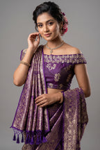 Purple Dola Silk All Over Woven Traditional Saree with Cutdana and Gota Work