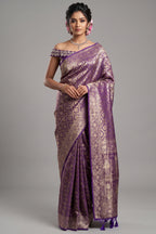 Purple Dola Silk All Over Woven Traditional Saree with Cutdana and Gota Work