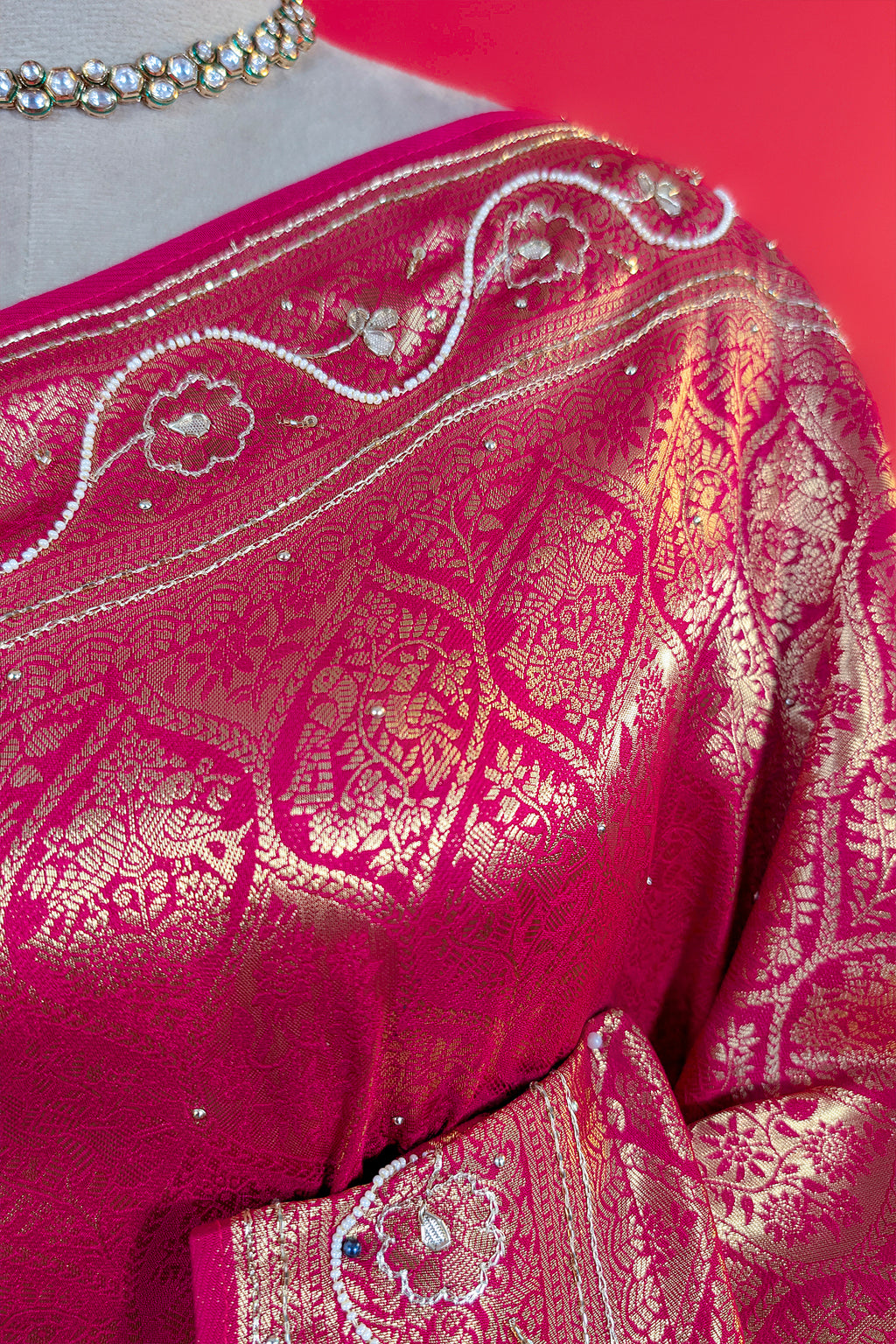 Pink Dola Silk All Over Woven Traditional Saree with Cutdana and Gota Work