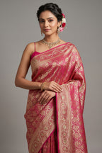 Pink Dola Silk All Over Woven Traditional Saree with Cutdana and Gota Work